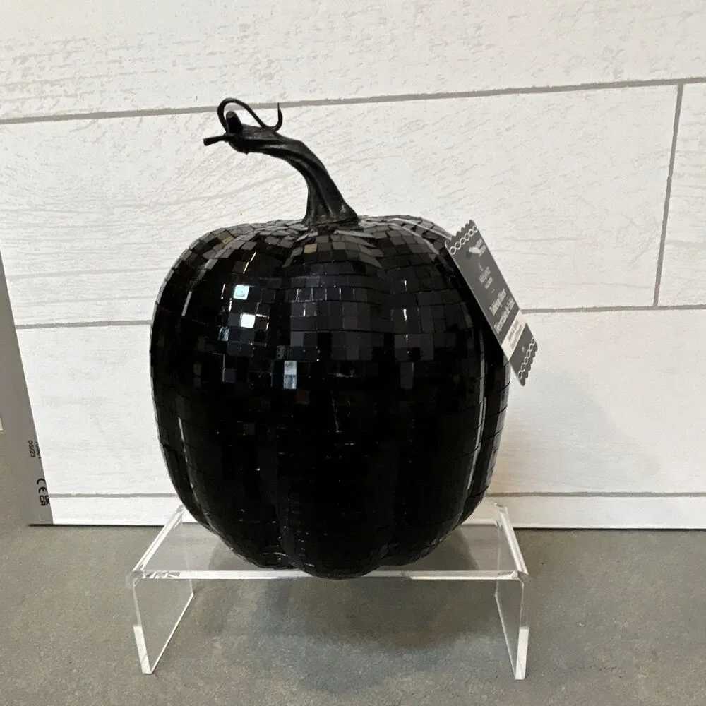 Ashland Halloween Black Glass Mosaic Pumpkin Tabletop Decor 8 in